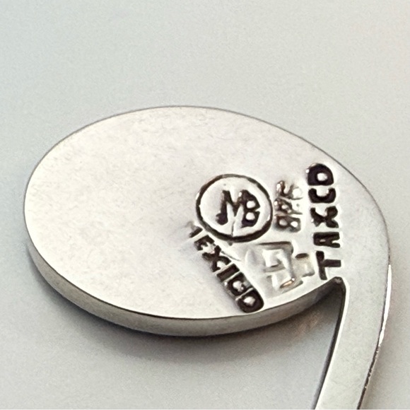 Vintage Taxco Mexico Sterling Silver Malachite Music Note Pendant Signed MB 925 - Picture 3 of 6